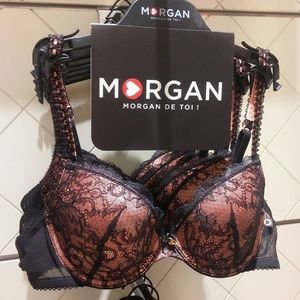 2/50👙 NWOT Morgan satin French black lace bra 34C